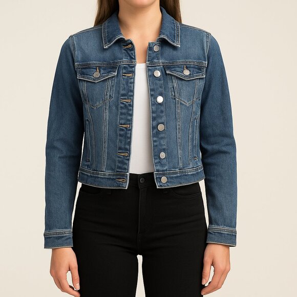 New Women's Sonoma Crop Jean Jacket size Medium M Long sleeves Denim New w/ tags - Picture 7 of 9